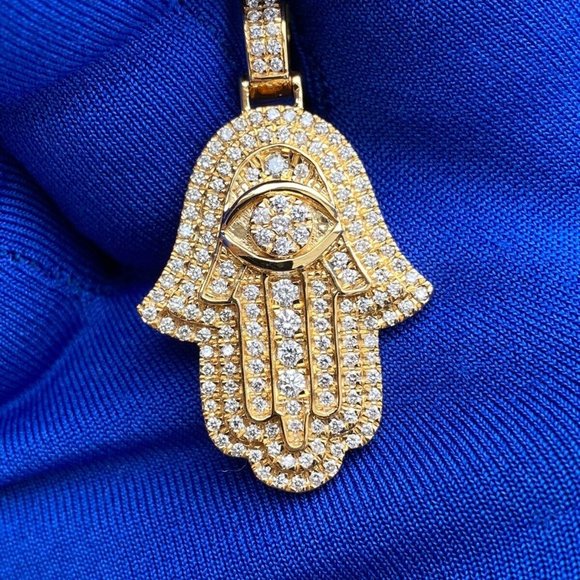 Diamond Hamsa Pendant 14kt Yellow Gold